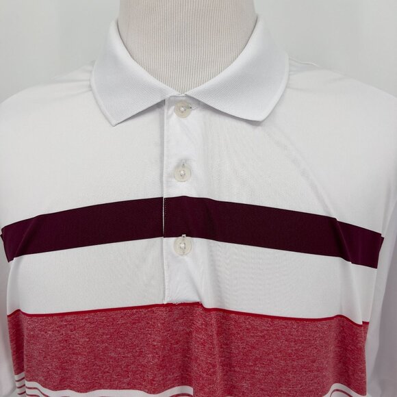 Adidas Mens XL Extra Large Puremotion Golf Polo Shirt White/Burgundy/Red Striped - Picture 1 of 5